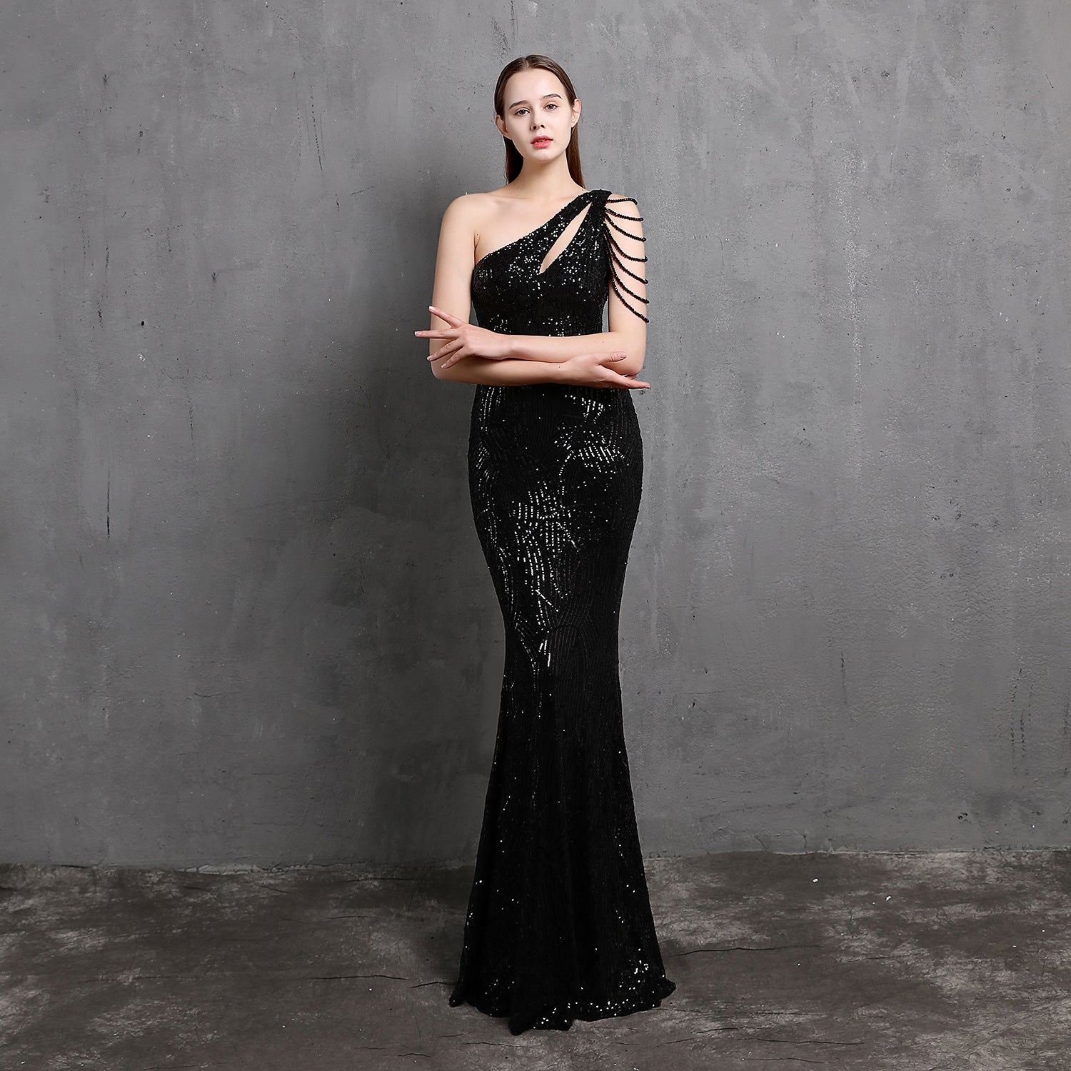 Summer formal sequin one shoulder mermaid evening dress 13