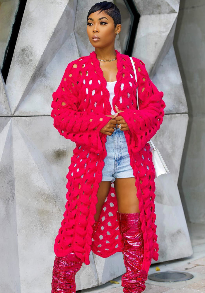 Women autumn winter knitting cutout cardigan sweater