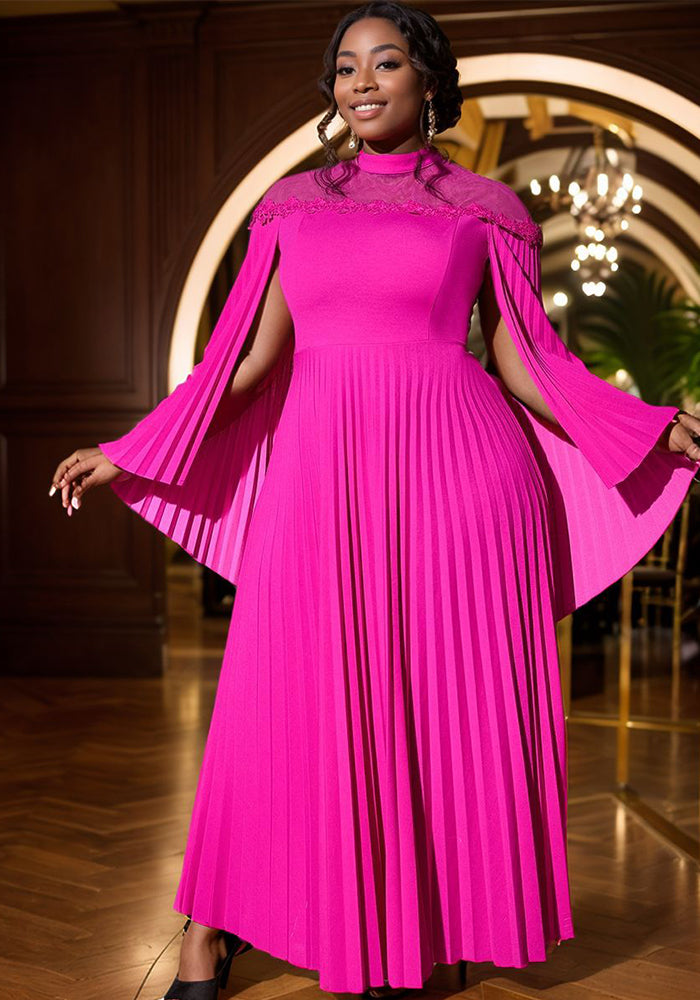 Shawl Sleeve See-Through Collar Pleated Plus Size A-Line Party Dresses