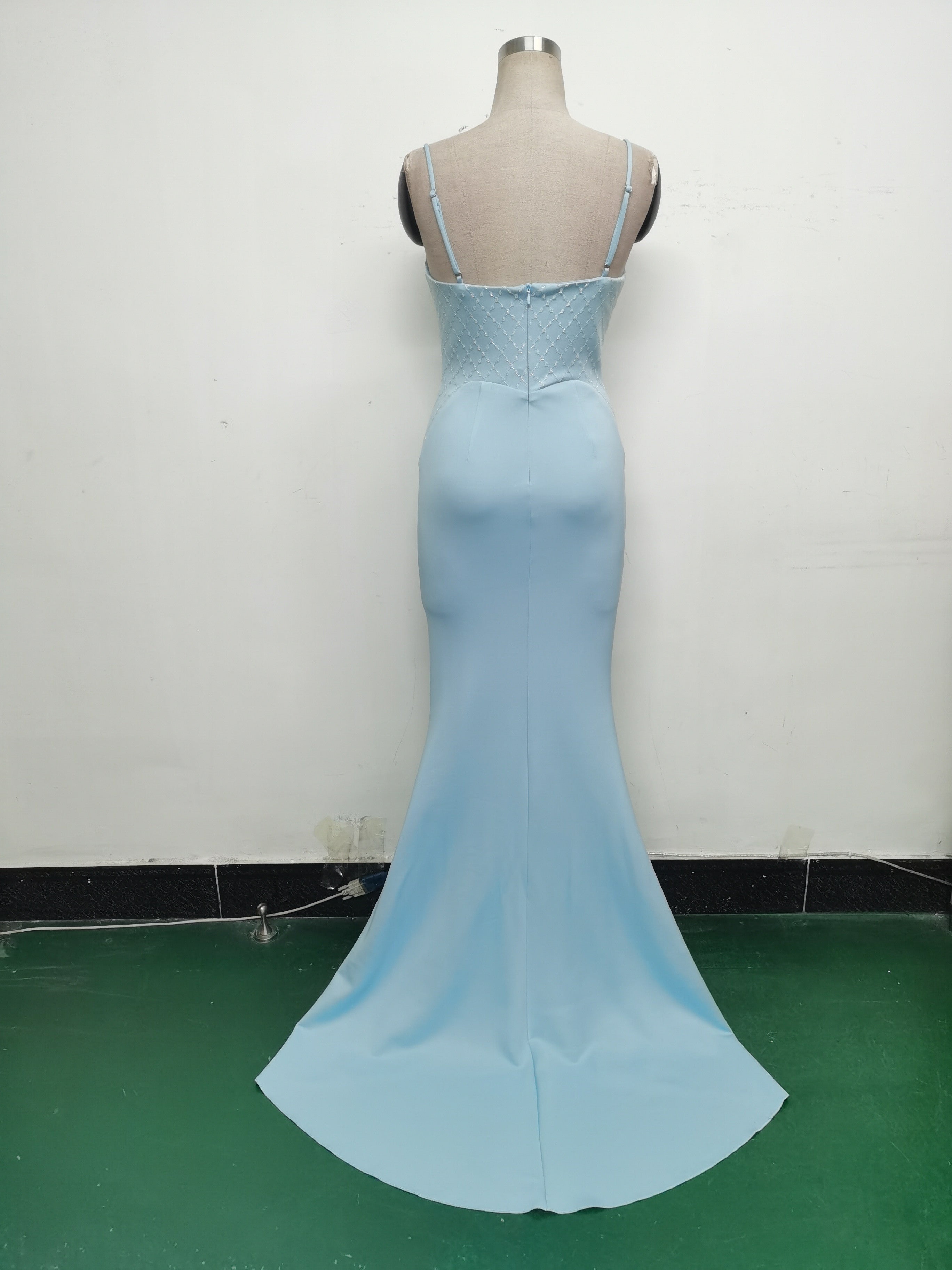 Women Fishbone Lace Sequin Formal Dinner Wedding Fishtail Evening Dress 24