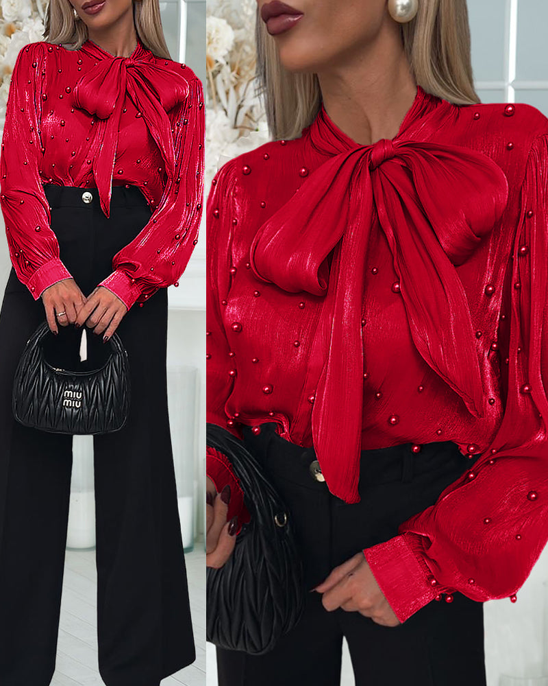 Women See-Through Beaded Lace-Up Shirt 9