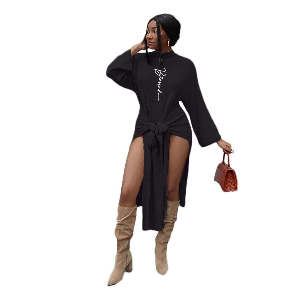 Women Solid Ribbed Solid Lace-Up Dress 7