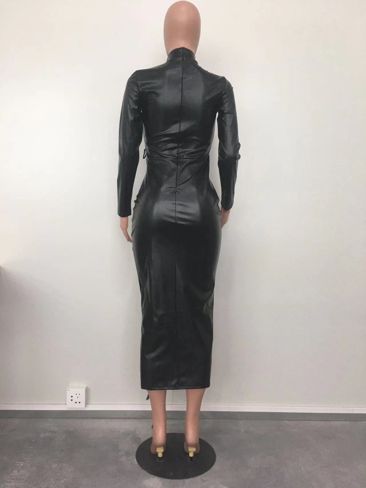 Fall Winter Style Lace-Up Pu Leather Dress 6