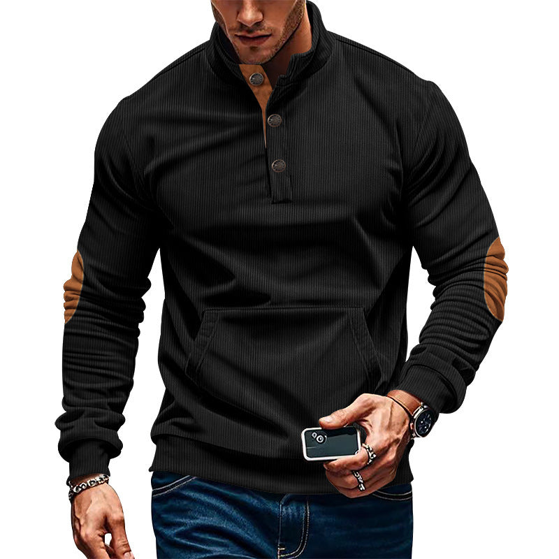 Men's corduroy Casual Stand Collar long-sleeved pocket Hoodies 3