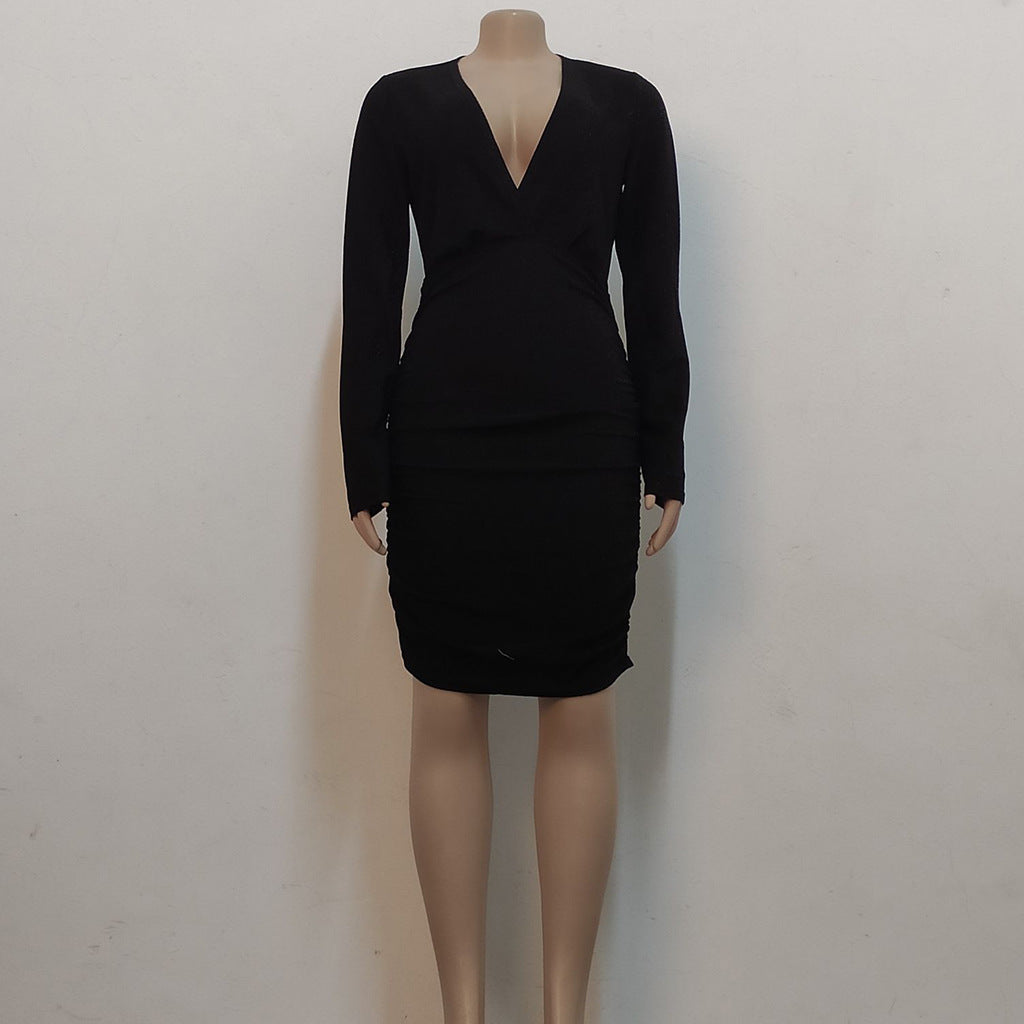 Sexy Fashion Bright Silk V-Neck Women's Long Sleeve Dress 10