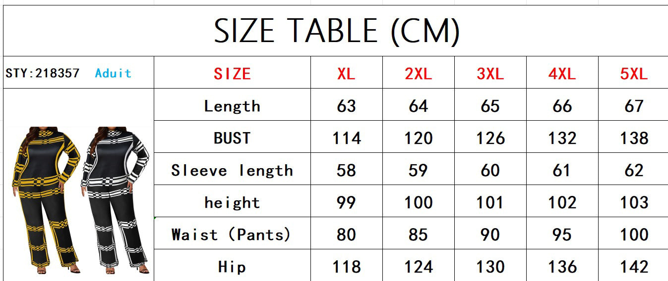 Plus Size Women Stand Collar Striped Long Sleeve Top and Straight Pants Two-piece Set 10