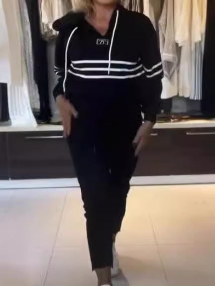 Autumn Fashion Color Matching Hooded Long-Sleeved Hoodies Casual Pants Sports Two-Piece Set For Women 6