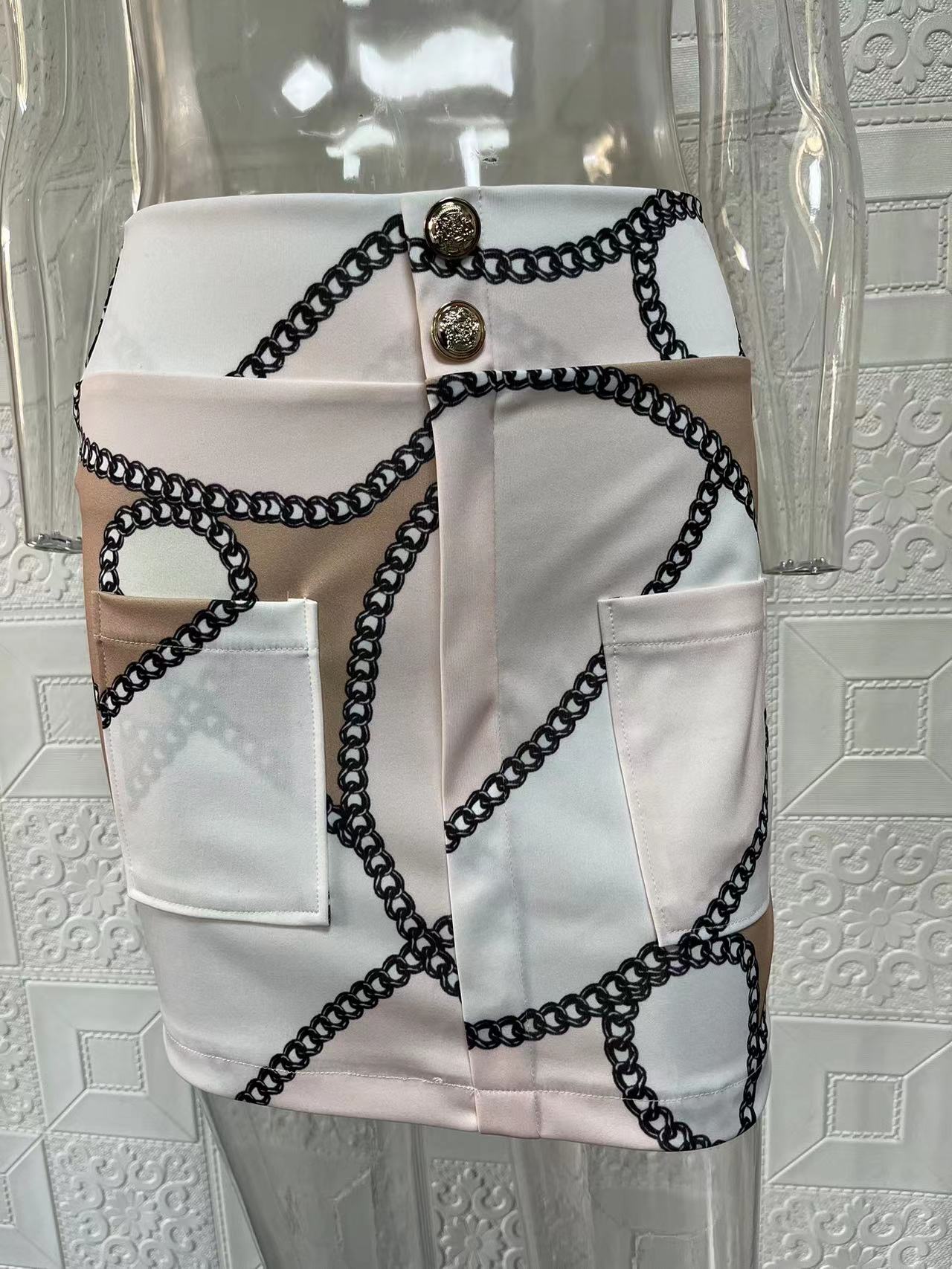 Women Printed Elegant Career Blazer and Print Skirt Two-Piece Set 46