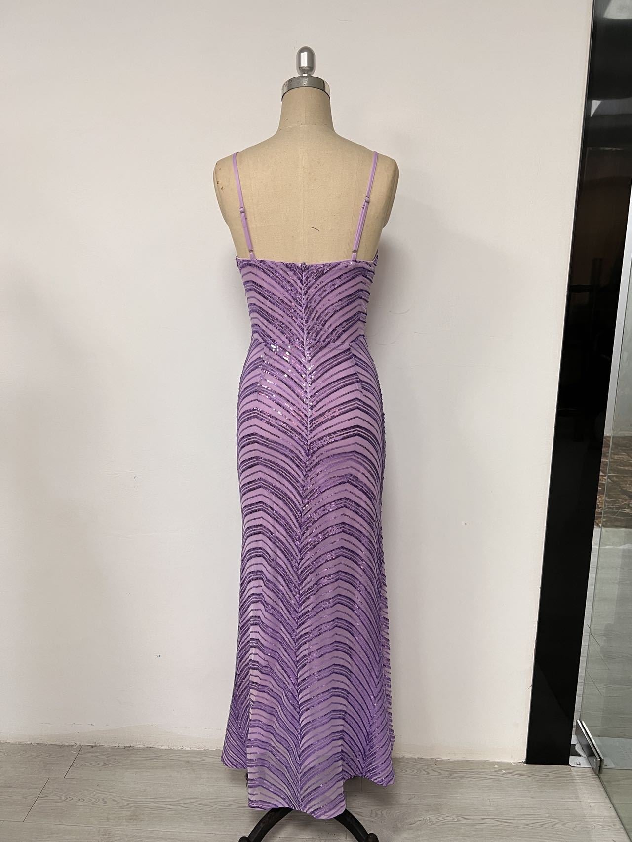 Women's Fashionable Sexy Strap Sequin Long Dress 13