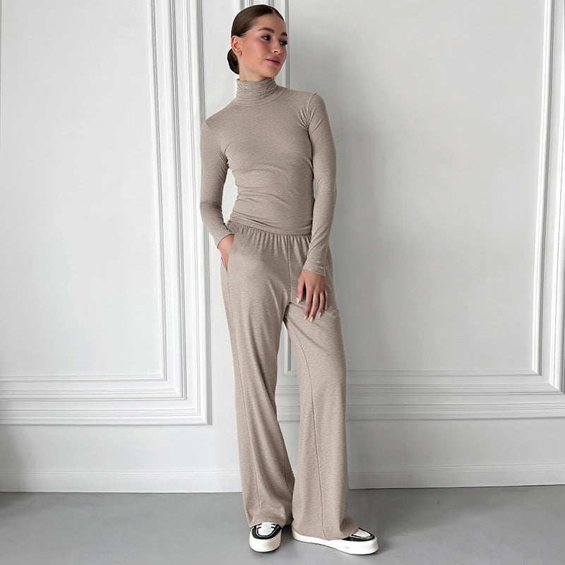 Women Fall/Winter Casual Turtleneck Long-Sleeved Top and Pants Two-Piece Set 4