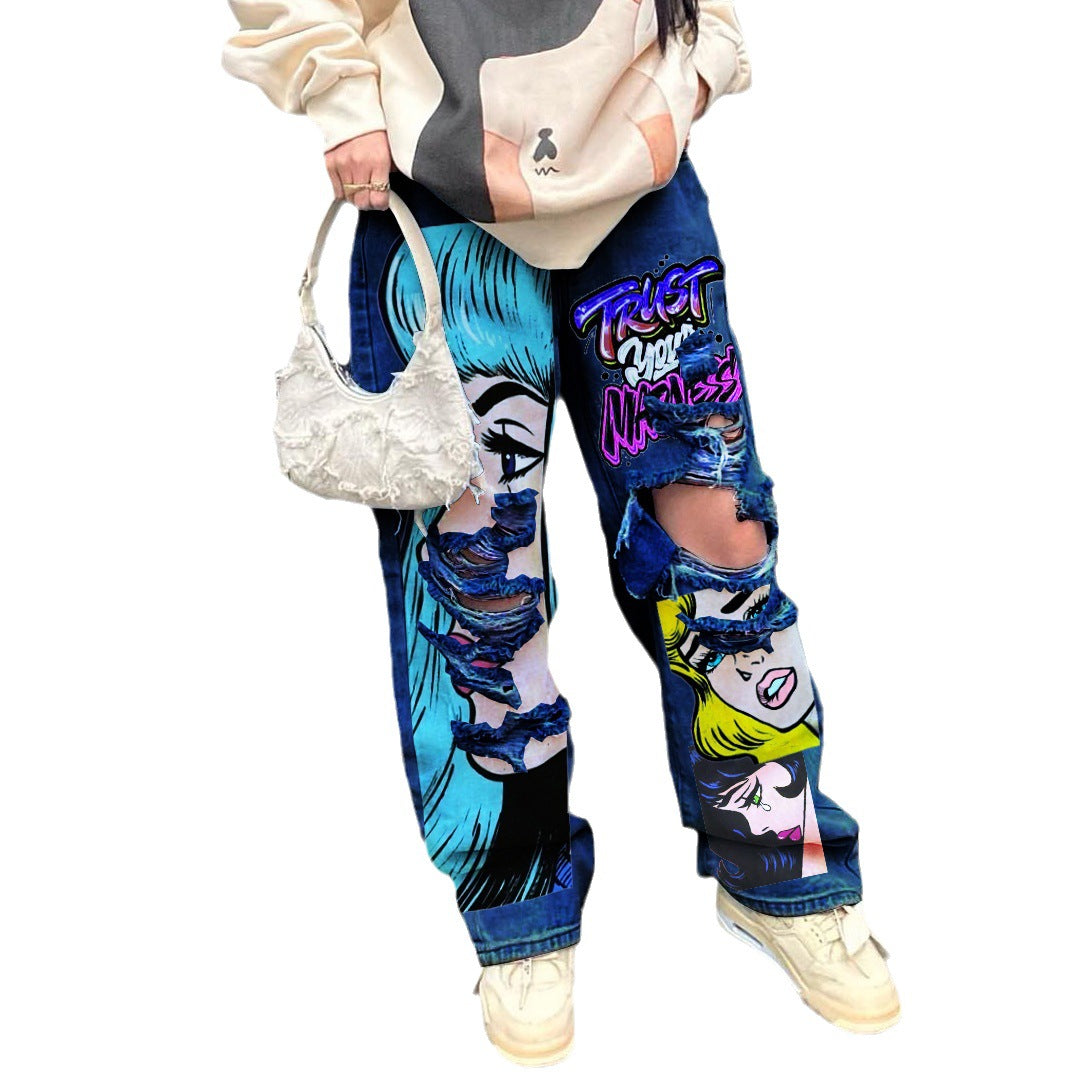 High Waist Cut Out Straight Wide Leg Jeans Winter Women's Clothes 8