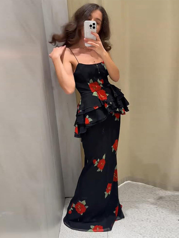 Women's Bohemian Print Halter Strap Top Skirt Set 6