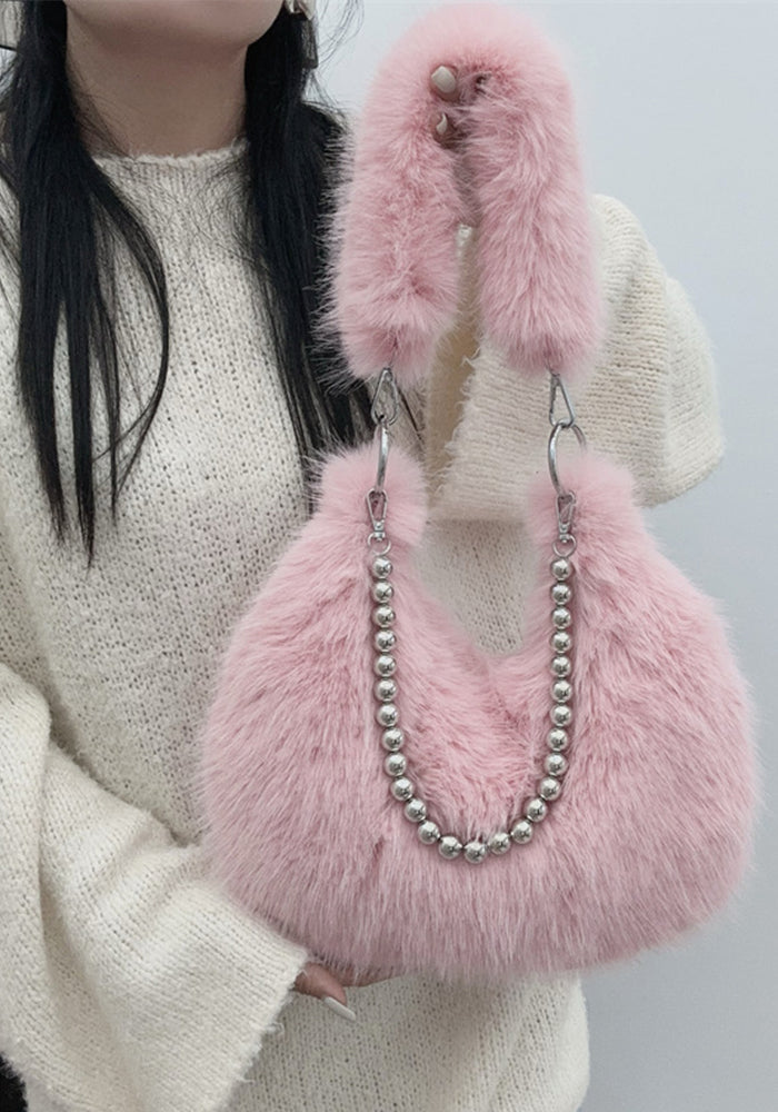 Autumn And Winter Furry Bag Imitation Fox Fur Armpit Bag Pearl Chain Shoulder Bag