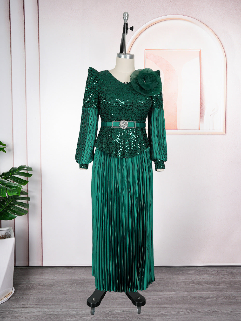 Sequin V-Neck Fashion Plus Size Dubai Elegant Long Gown 11