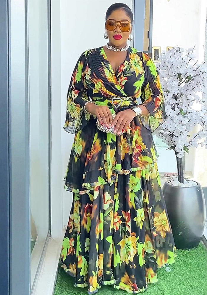 Plus Size  African Women's Floral Print Long Dress