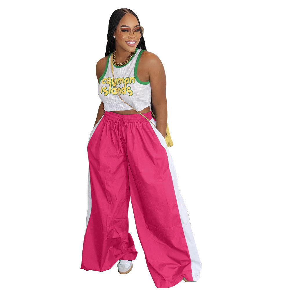 Women Sports Contrast Patchwork Casual Wide Leg Pants 12