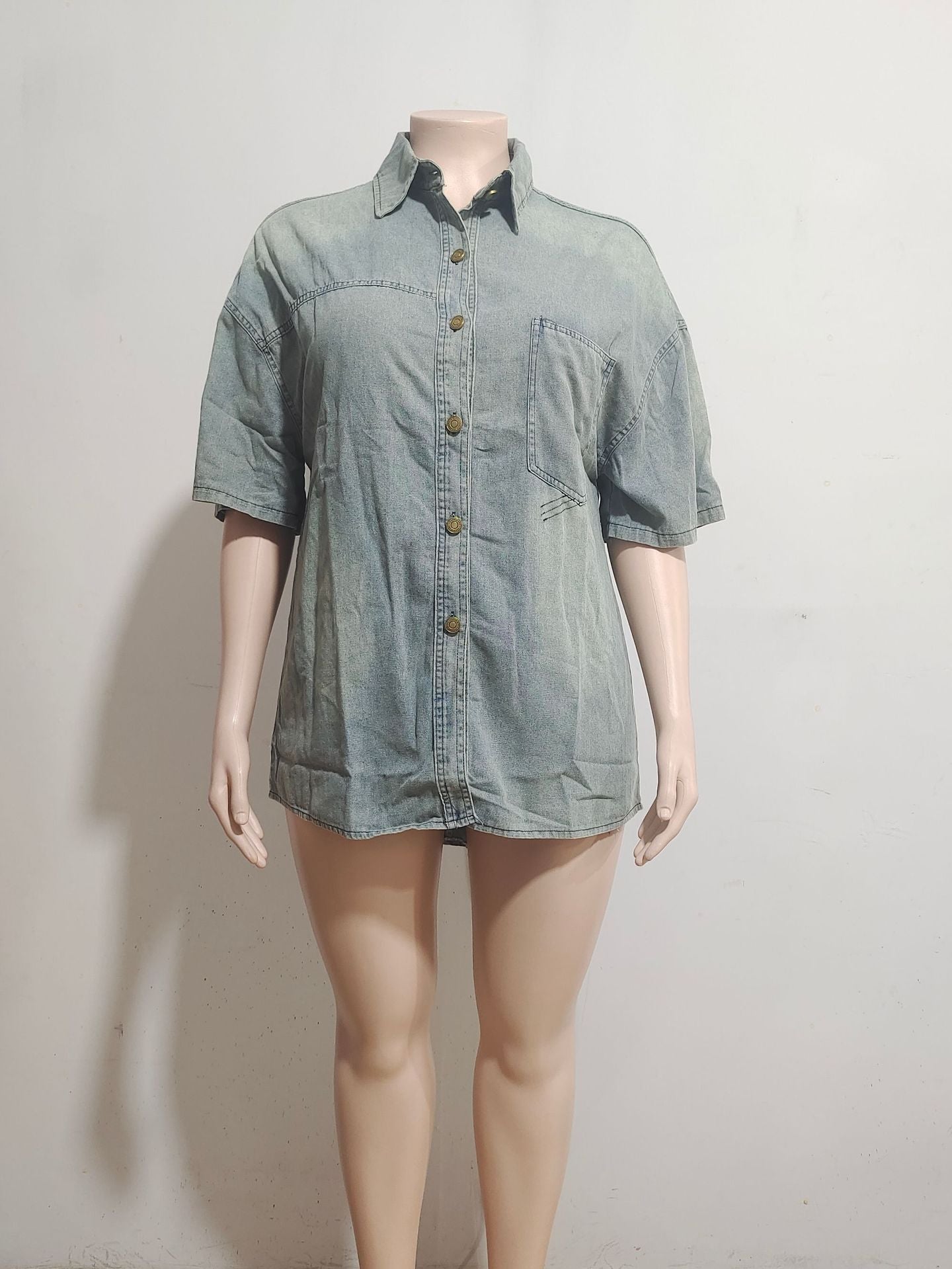 Women Casual Summer Street Denim Loose Short Sleeve Shirt 6