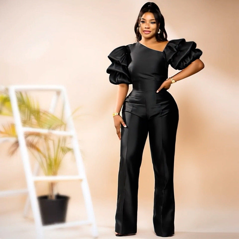 Women Slash Shoulder piled sleeve party Jumpsuit 4