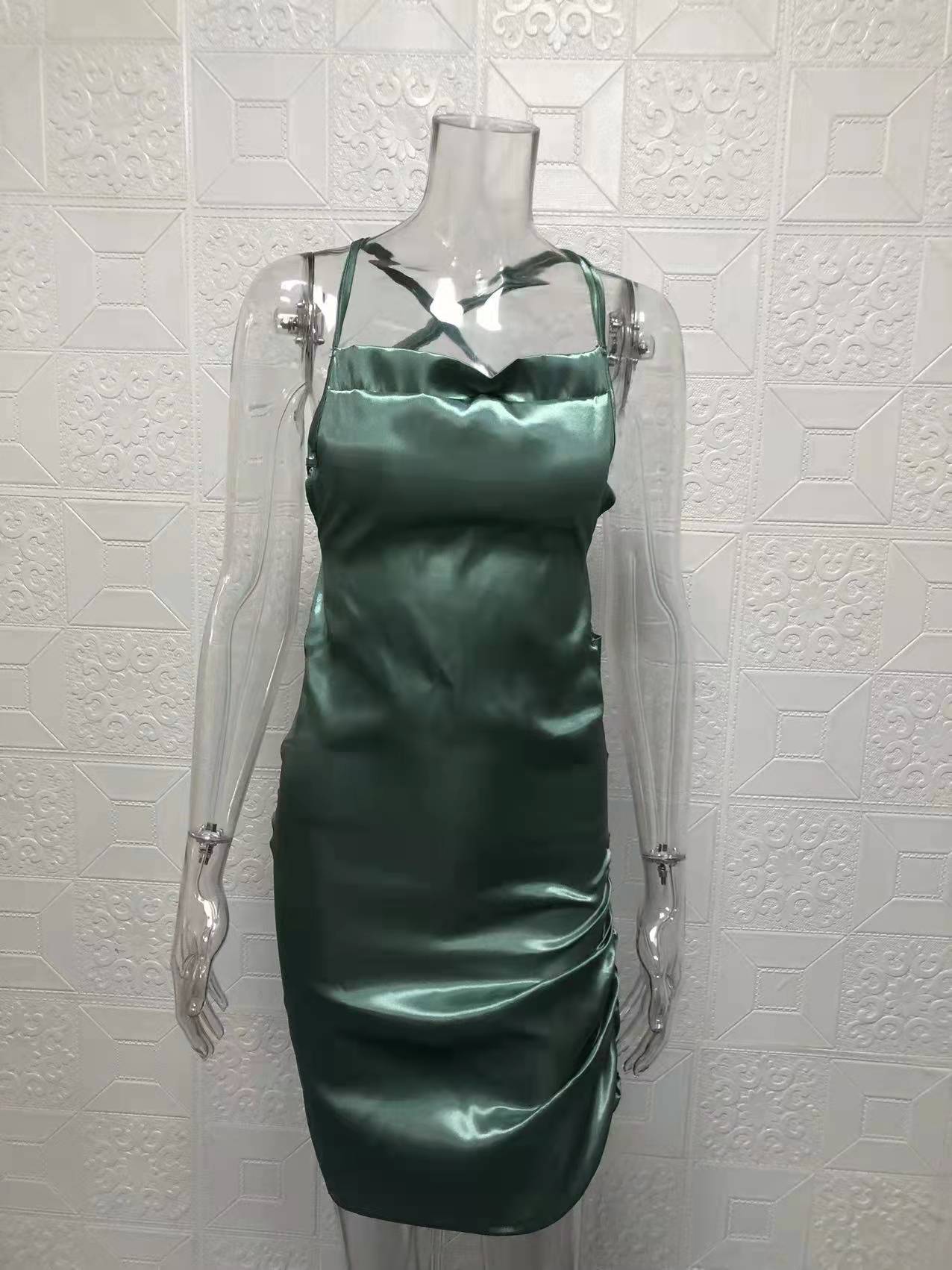 Women Sexy Strapless Pleated Backless Hollow Strap Dress 50