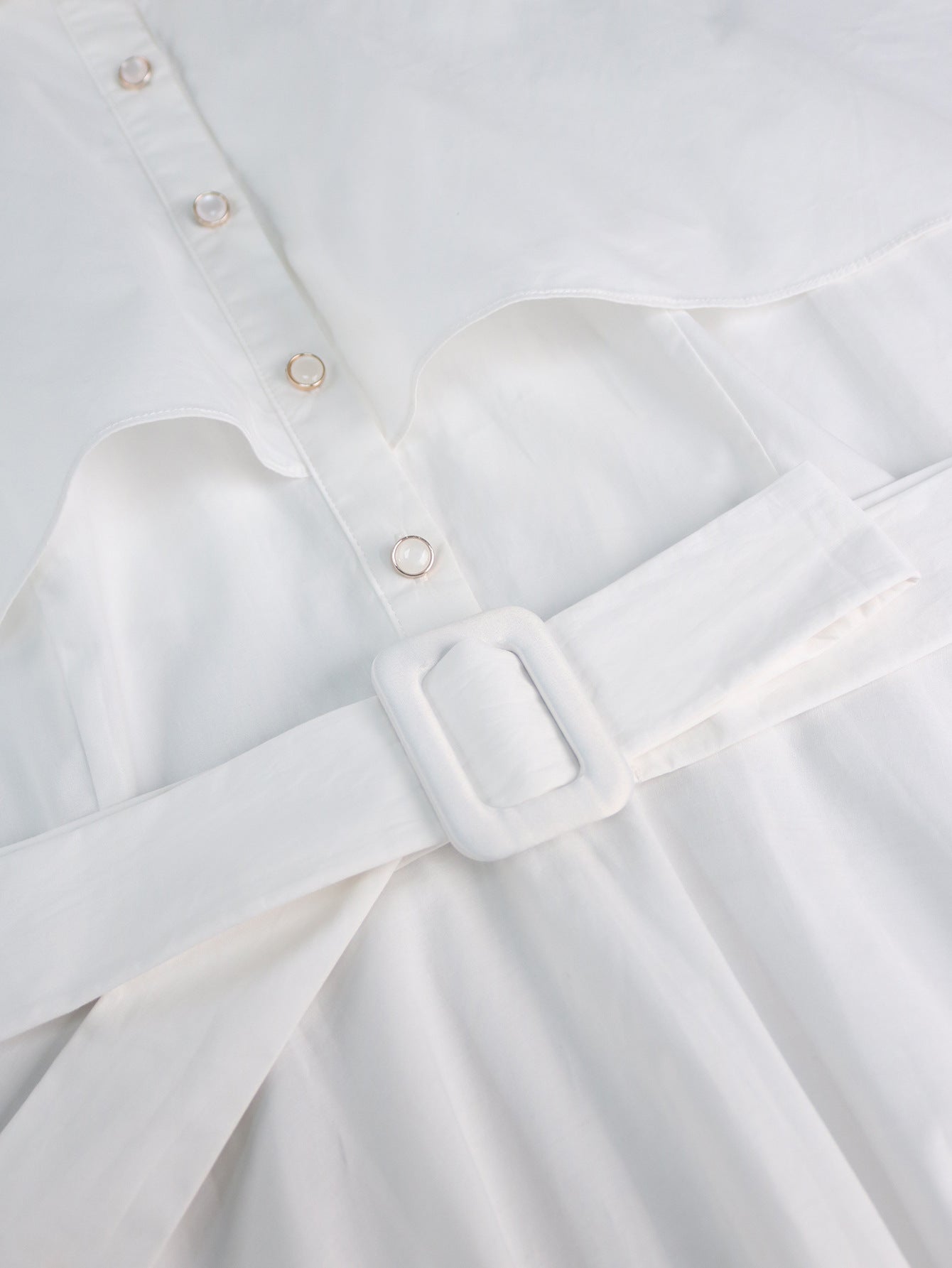 Plus Size White Belted Shirt Dress Cape Sleeve Button-Down A-Line Midi Dress 9