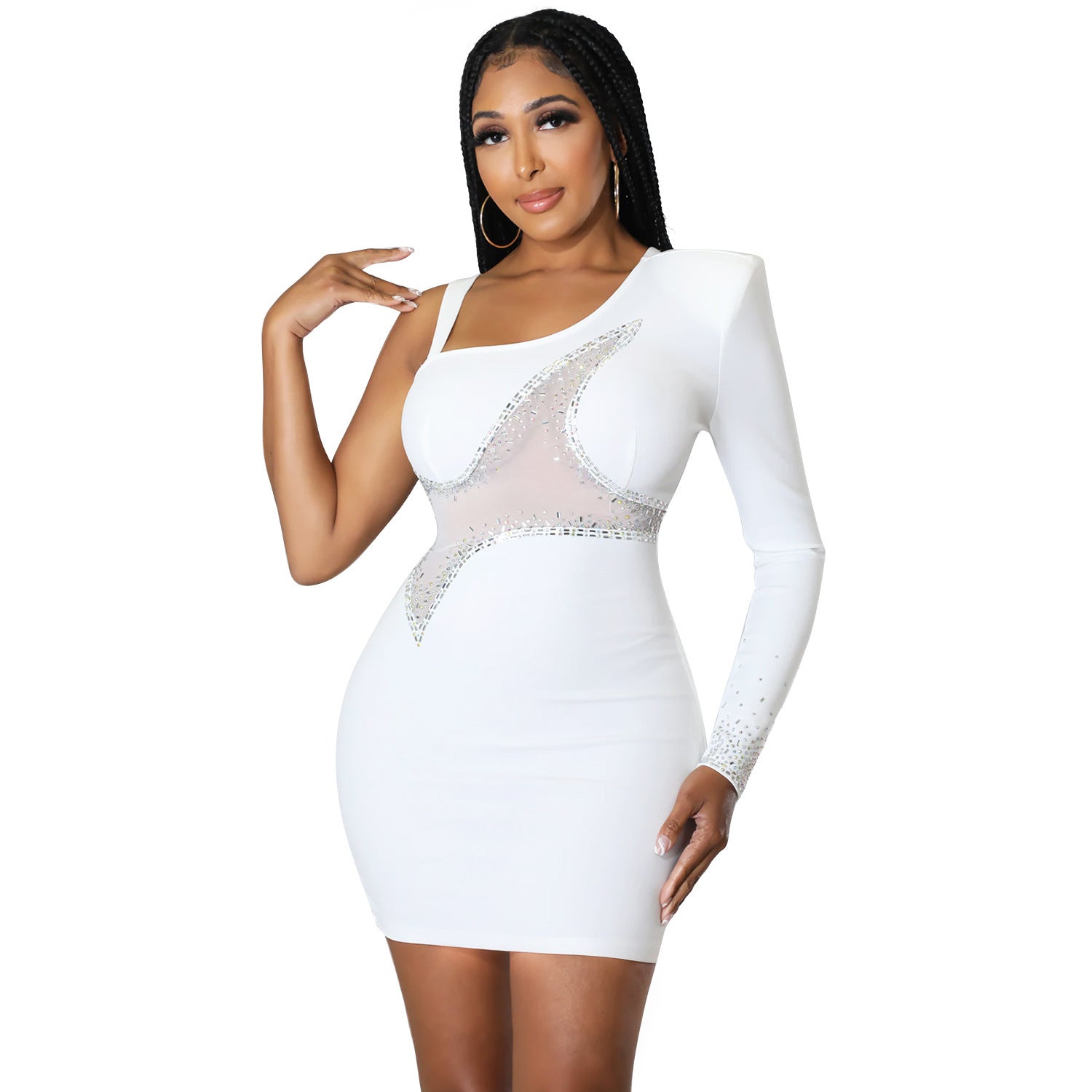 Summer Women Fashion Sexy Tight Fitting Bodycon One Shoulder Sleeve Dress 8