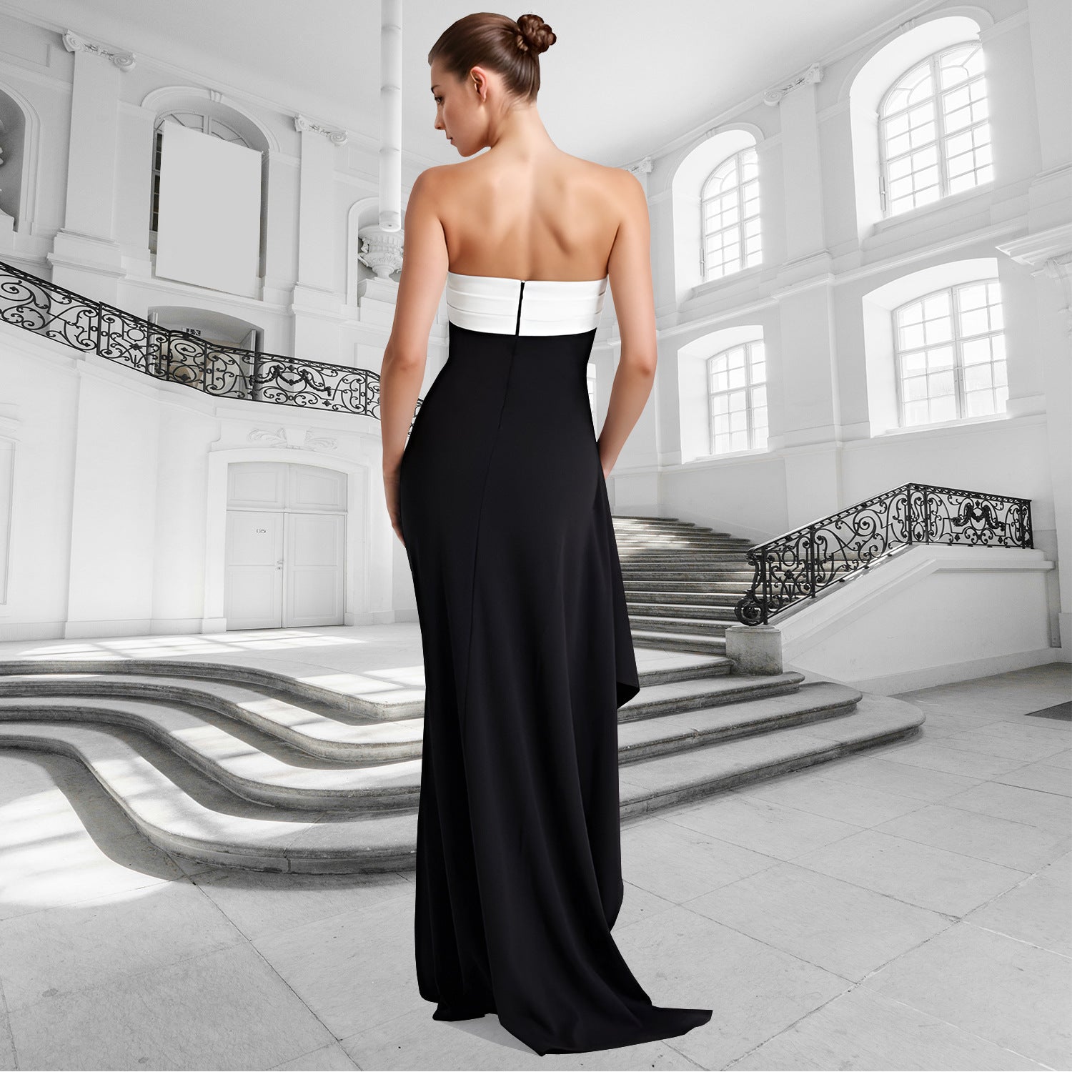 Women Sexy Slit Off Shoulder Strapless Dress 3