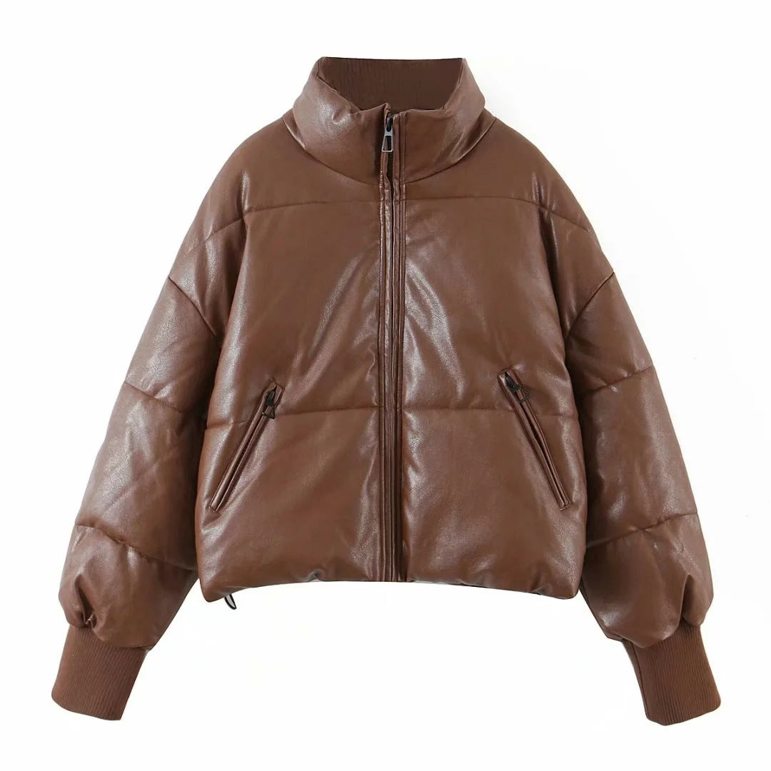 women's winter style fashion Stand Collar zipper pocket warm cotton-padded jacket 93