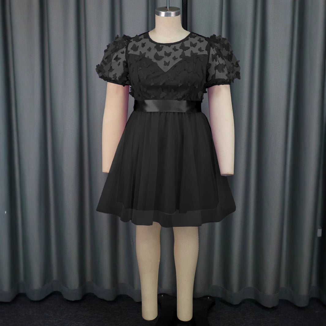 Women Puff Sleeve Butterfly Mesh Dress 5