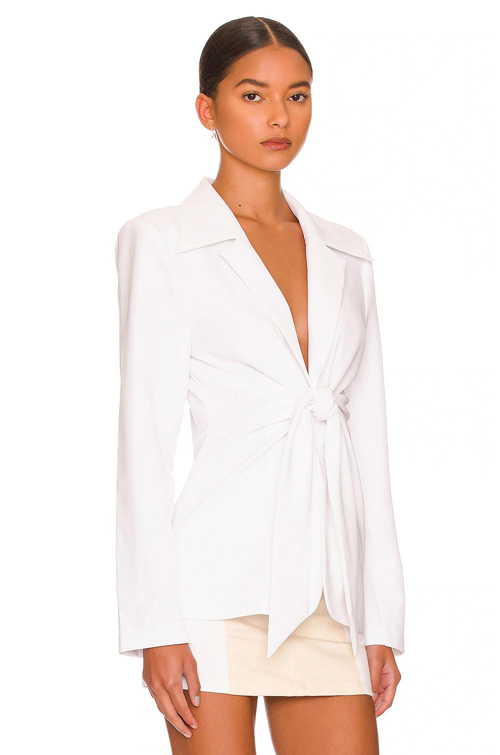 Tie Slim Waist Blazer Autumn Winter Chic Career Turndown Collar Long Coat 9