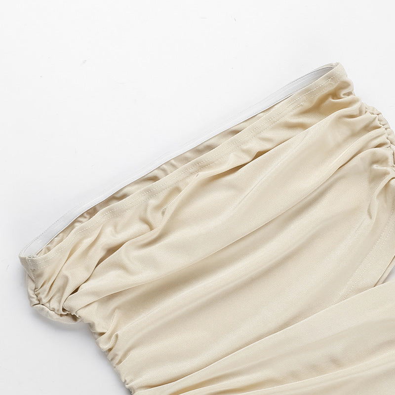 Spring Maxi Dress Chic Elegant Slim Strapless Hollow Out Ruched Dress 16