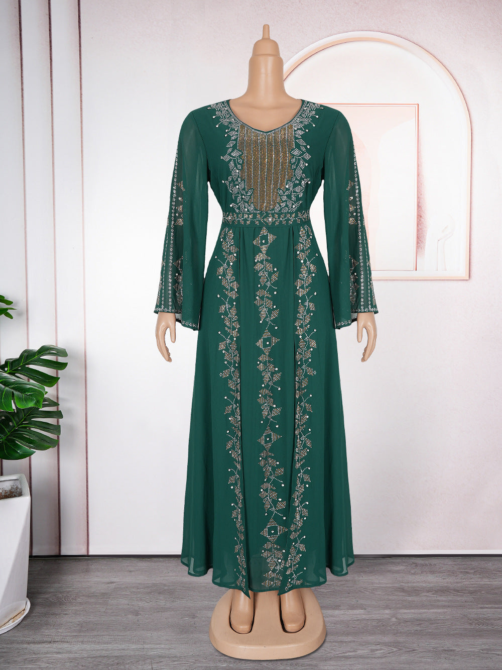 Plus Size Women elegant Beaded Muslim dress 10