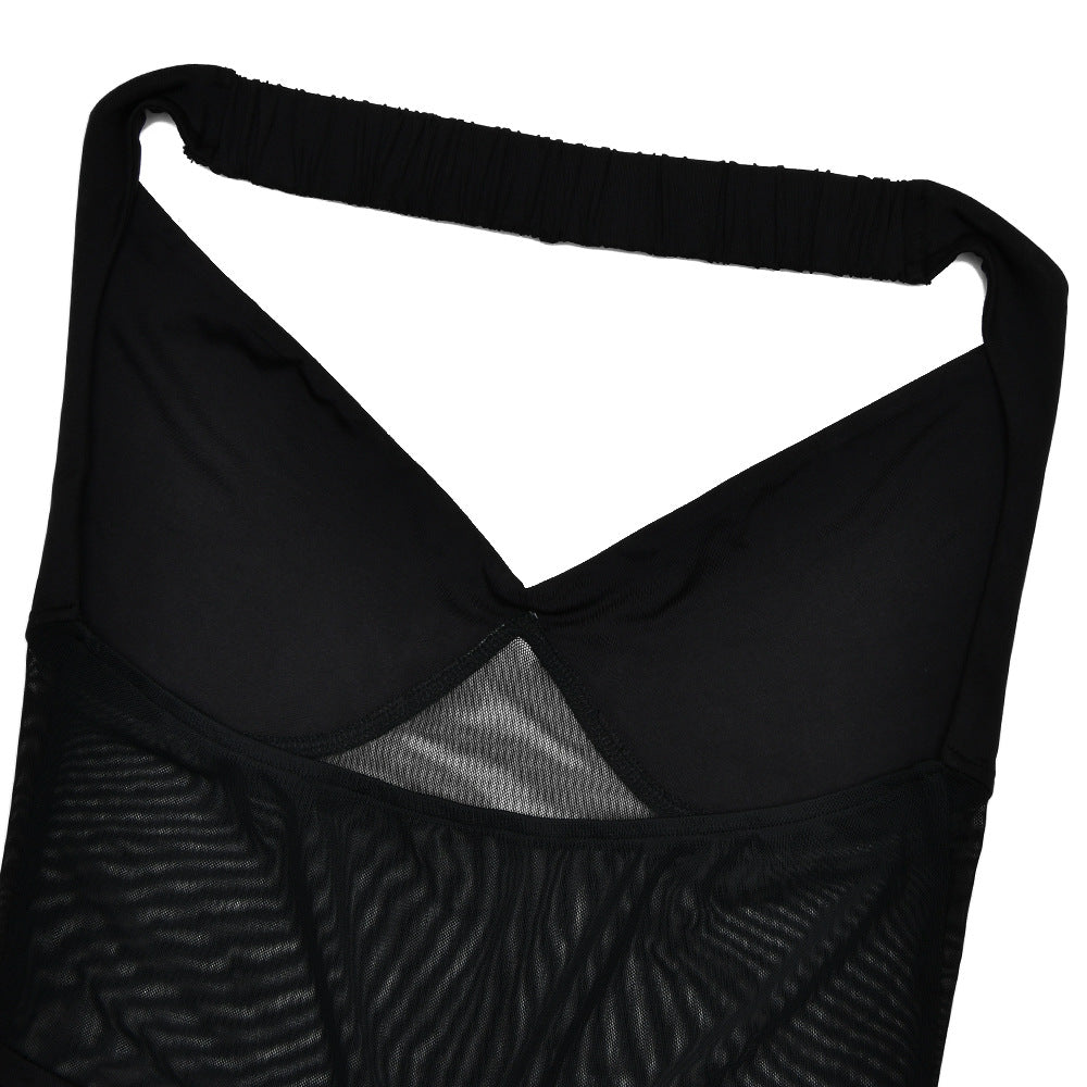 Summer Elegant Strapless Mesh Patchwork Ruffle Slit Dress 24