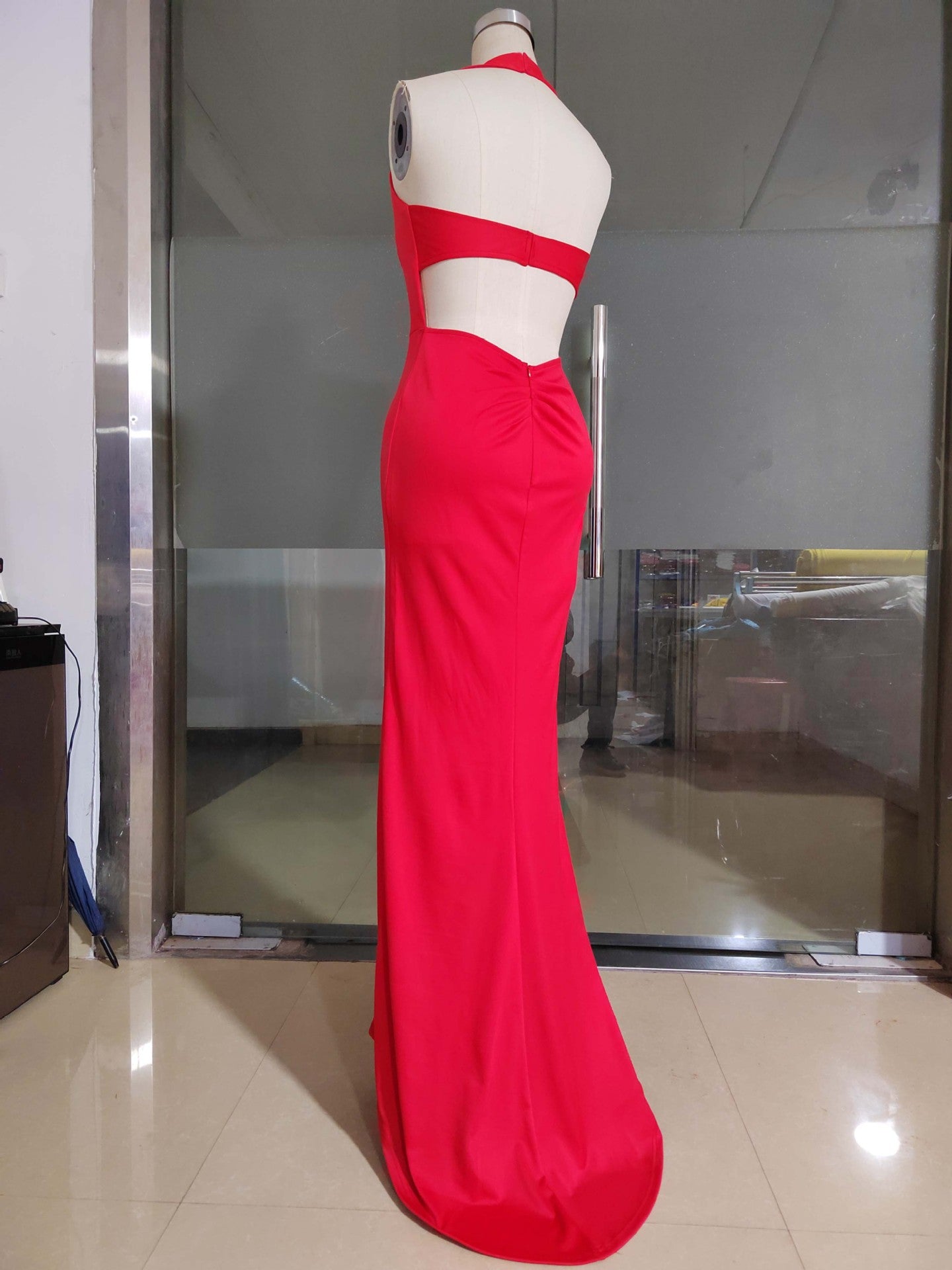 Women sexy halter neck beaded split maxi dress 9