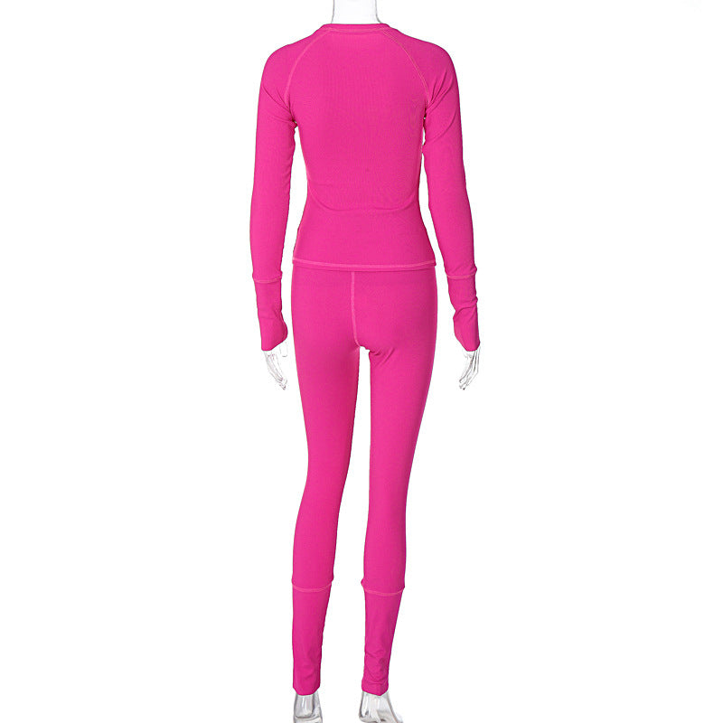 Women Winter Long Sleeve Top and Sports Tight Pants Two-piece Set 15