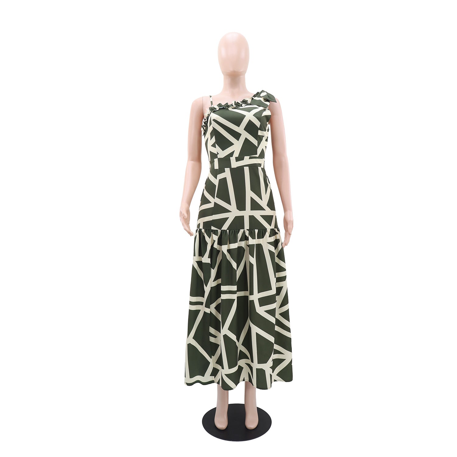 Women's One-Shoulder Print Holidays Casual Ruffle A-Line Dress 5