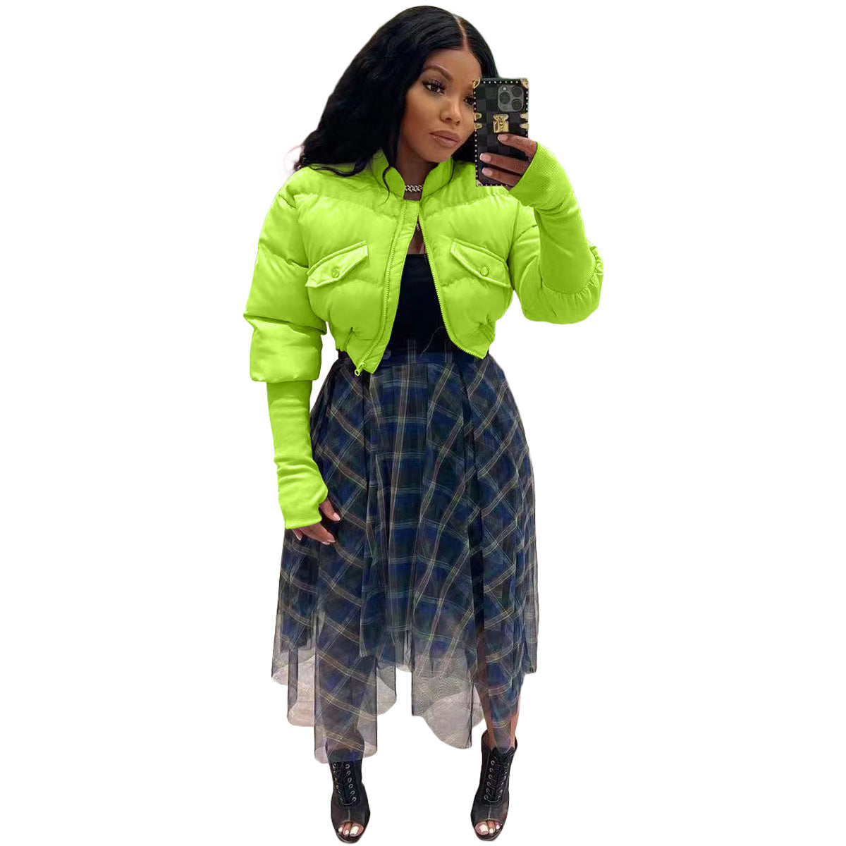 Women'S Fashion Casual Cotton Padded Jacket Stylish Patchwork Rib Coat 4