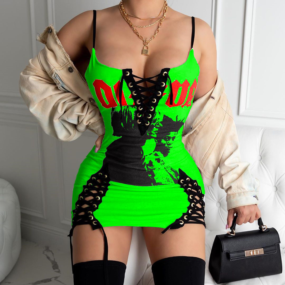 Women Sexy Printed Lace-Up Dress 5