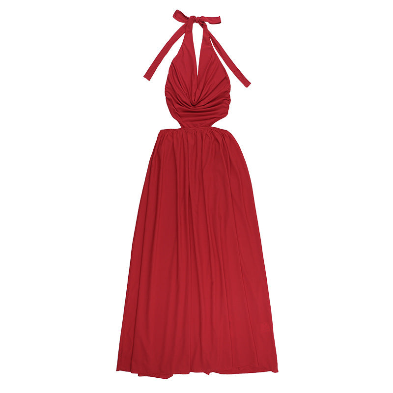 Spring Sexy Open Waist Hollow Halter Neck Long Dress 11