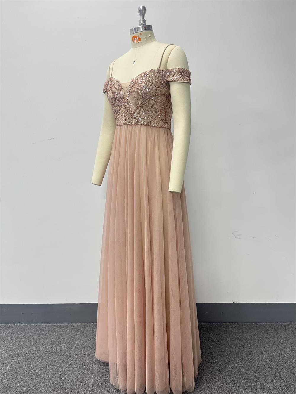 Off-Shoulder Straps Sequin Mesh Patchwork Elegant Party Dress 12