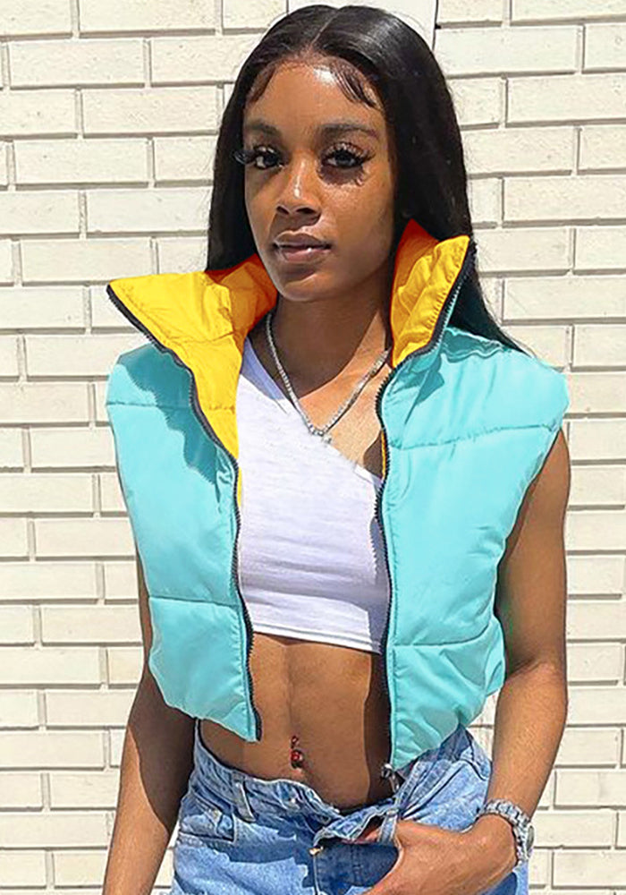 Women's Autumn And Winter Contrast Color Reversible Sleeveless Vest Casual Cotton-Padded Sleeveless Coat