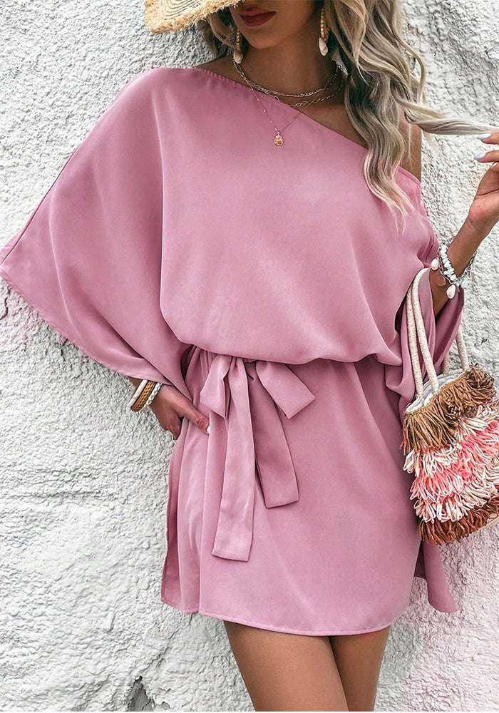 Women Satin Off-shoulder Asymmetrical Dress