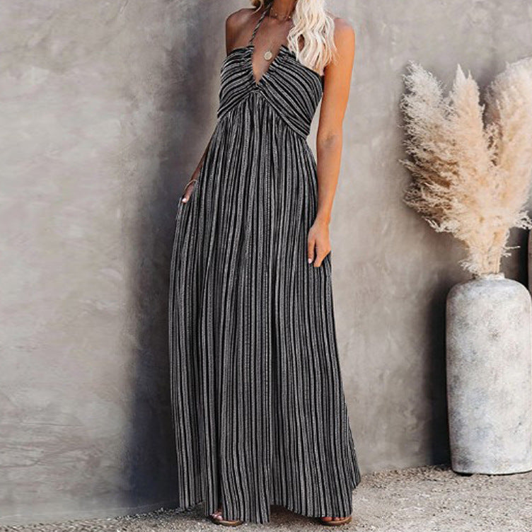 Women'S Halter Pocket Maxi Dress Wrap Chest Lace-Up Sexy Beach Holidays Dress 5