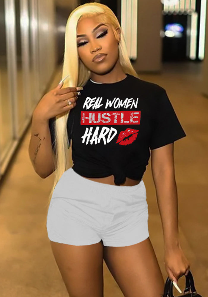 Women Printed Short Sleeve Top and Shorts Casual Two-Piece Set