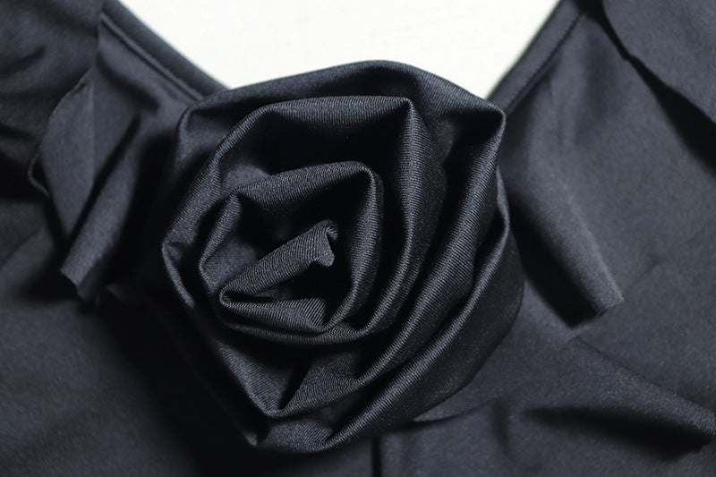 Women's Solid Color Sexy Sleeveless Strap Flower Irregular Trendy Dress 17