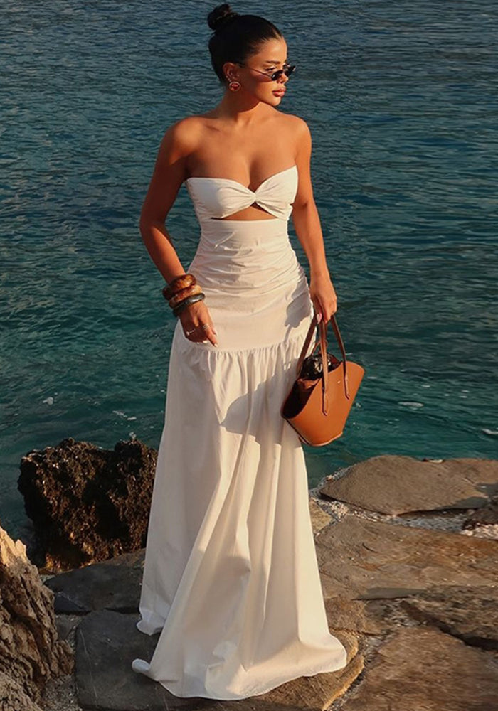 Women Summer Women Beach Holidays Strapless Hollow Dress