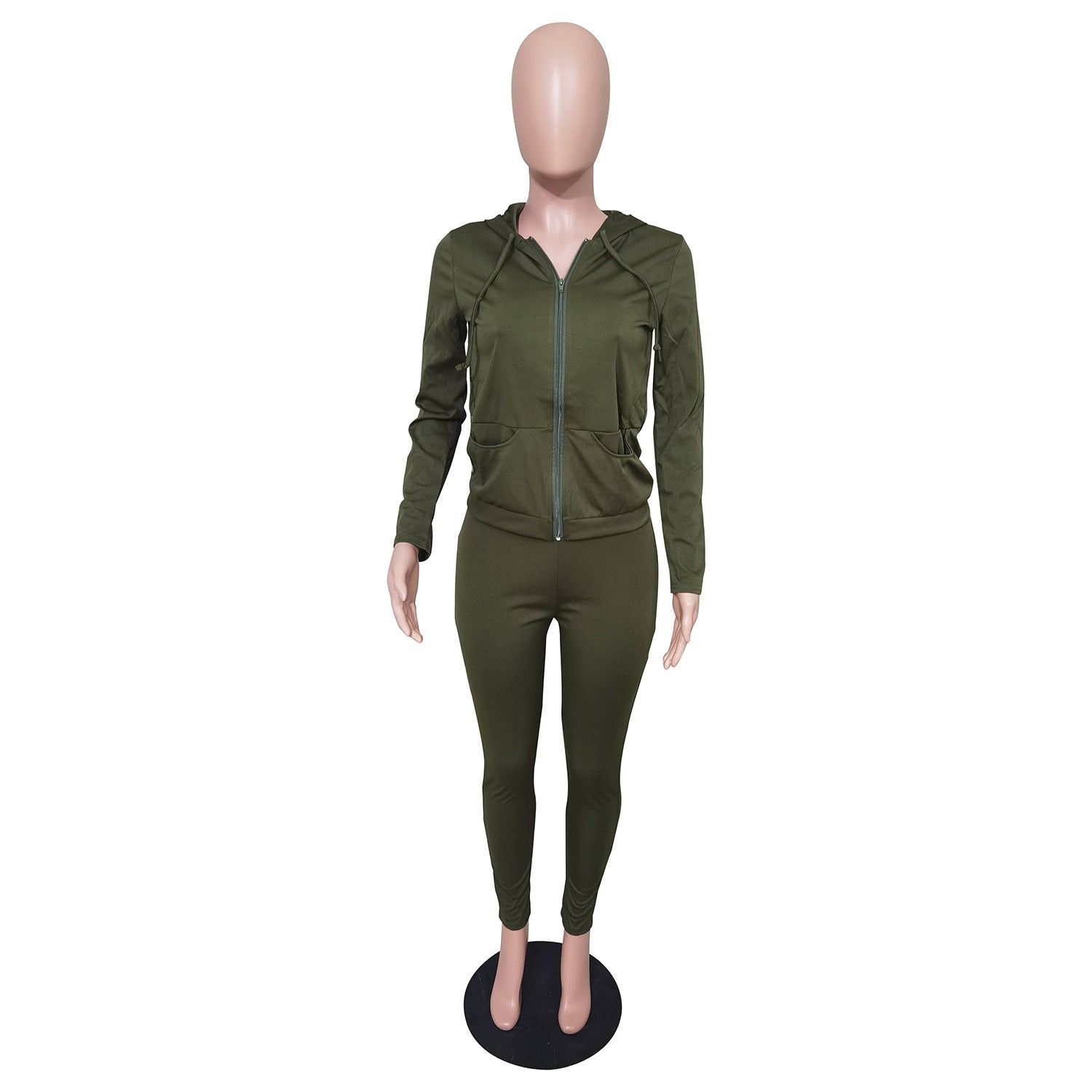 Women's Autumn Style Hat Pocket Zipper Fashion Casual Sport Two Piece Set 56