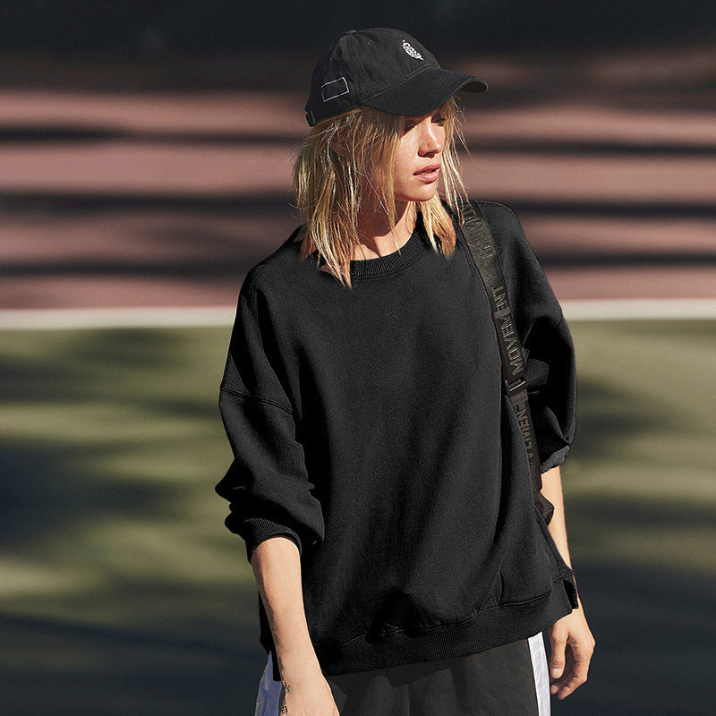 Women American Sports Loose Solid Casual Long Sleeve Top 3