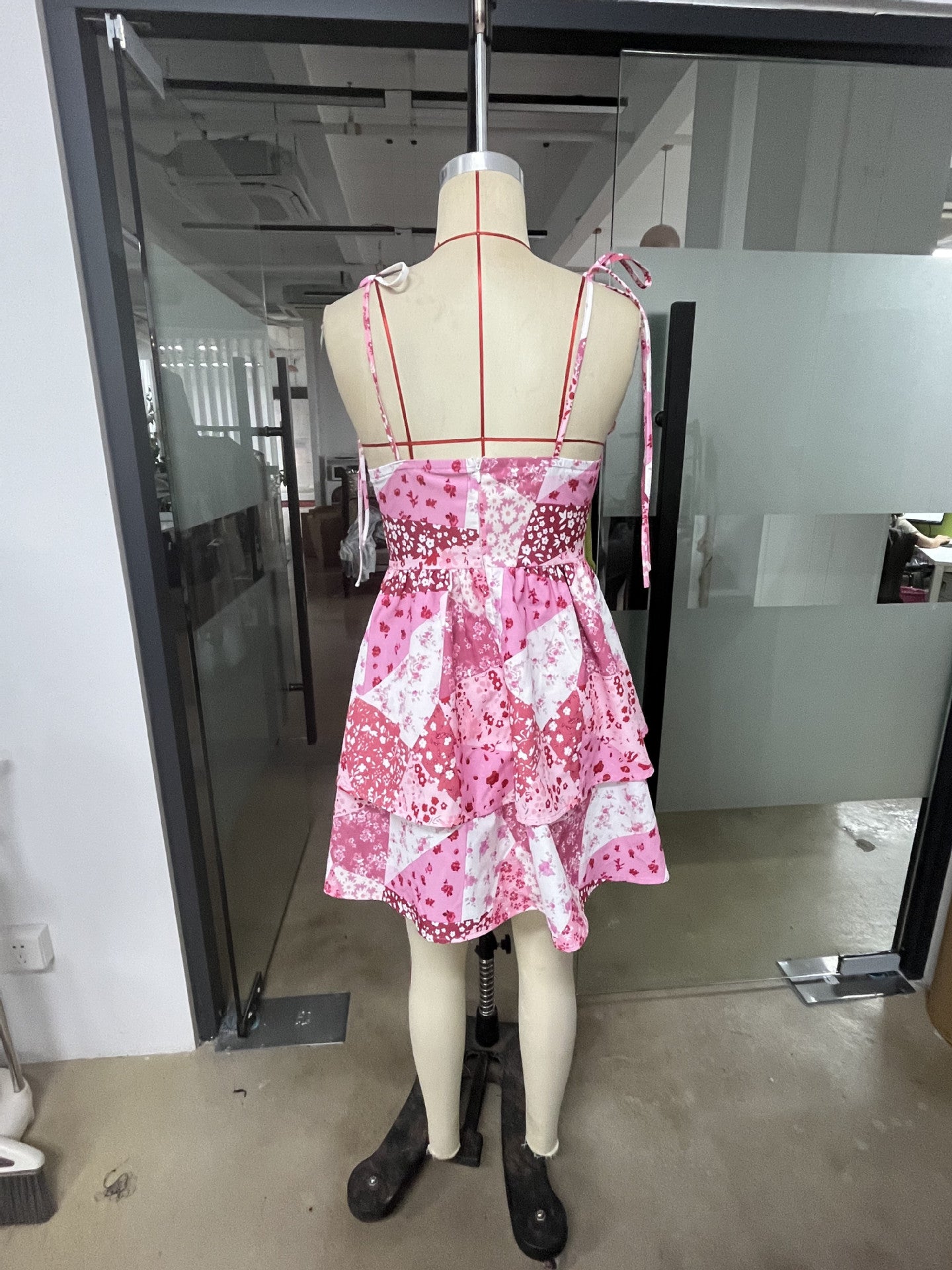 Women floral suspenders Cascading Ruffles Dress 4