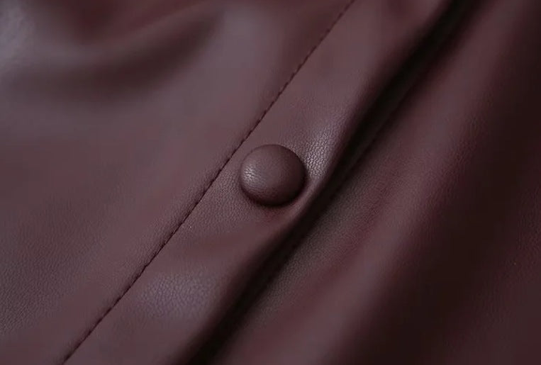 Women's Turndown Collar Button Pu Jacket Mini Skirt Two-Piece Set 14