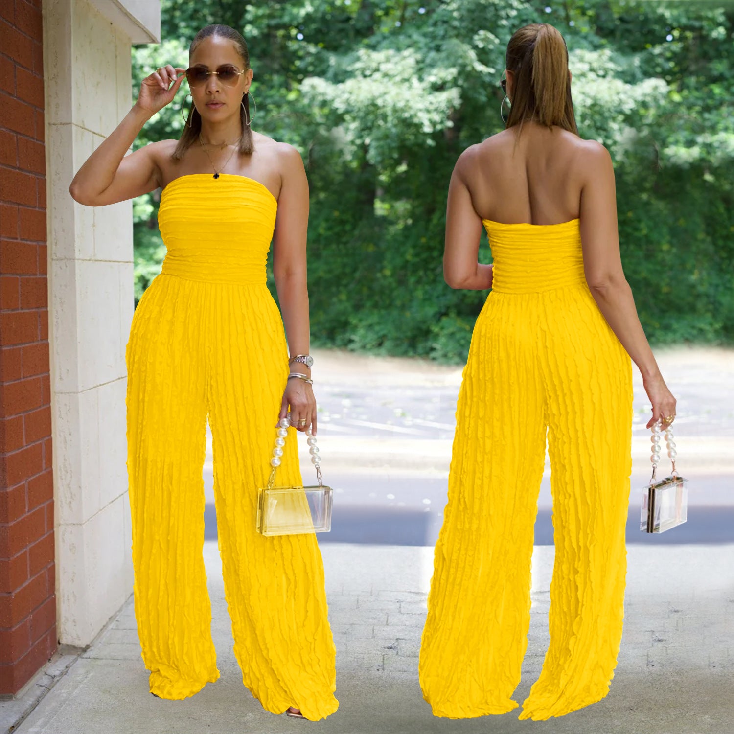 Women solid casual wave pattern jumpsuit 6